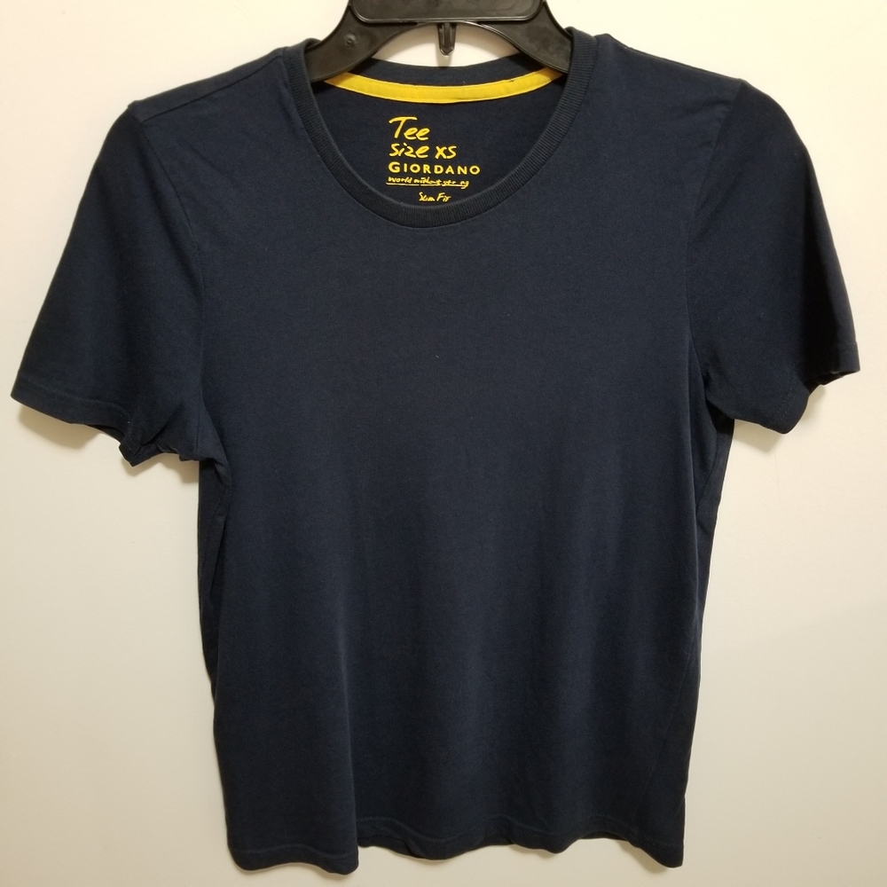 Giordano Short Sleeve Crew Neck Slim Fit T-Shirt Navy Blue Men's Size XS X-Small